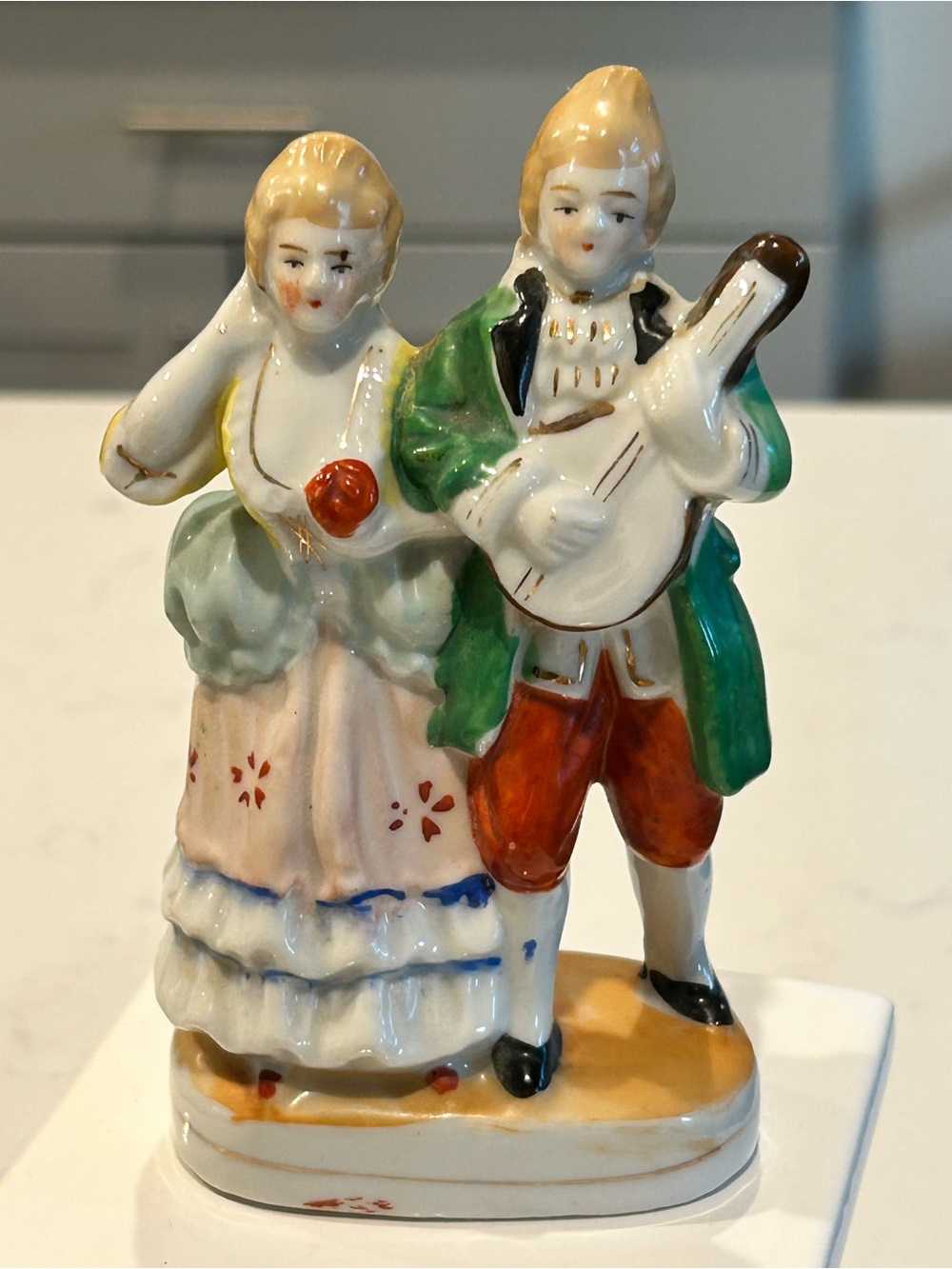 Petite ceramic courting couple figurine-made in Occupied Japan